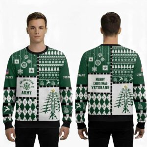 US Army Merry Christmas Veteran Custom Name Ugly Sweater
