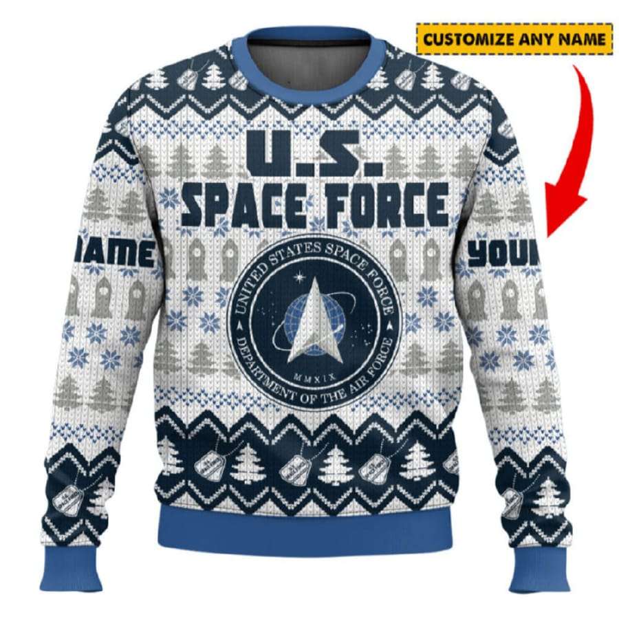 US Space Force Custom Name Ugly Christmas Sweater