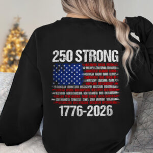 Alternative view of USA 250 Strong Flag American States Patriotic Back Side Dark Shirt LM32 895335