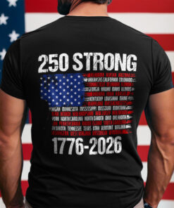 USA 250 Strong Flag American States Patriotic Back Side Dark Shirt