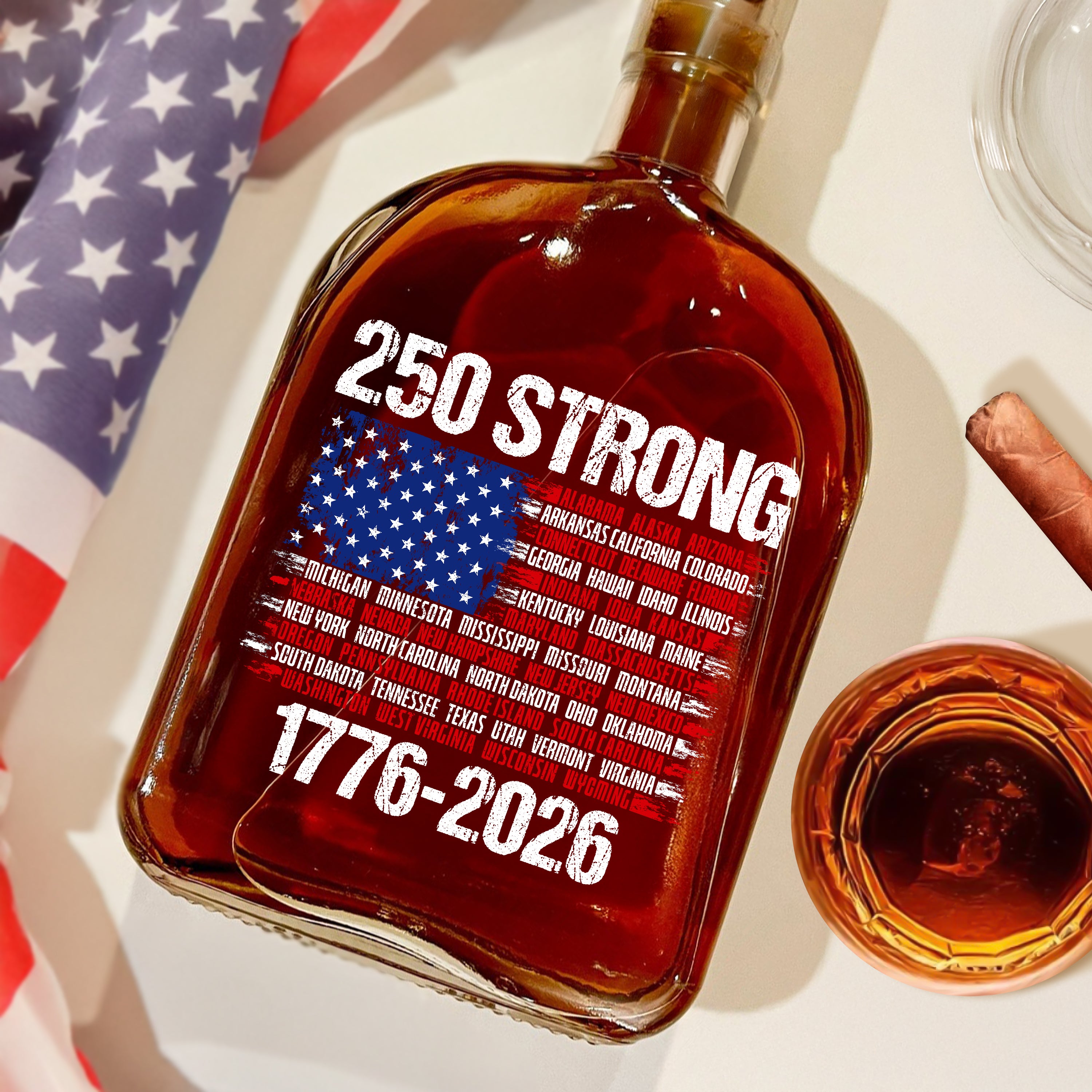 Alternative view of USA 250 Strong Flag American States Patriotic Whiskey Bottle LM32 895245