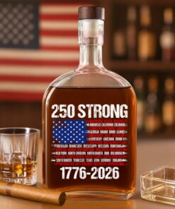 USA 250 Strong Flag American States Patriotic Whiskey Bottle