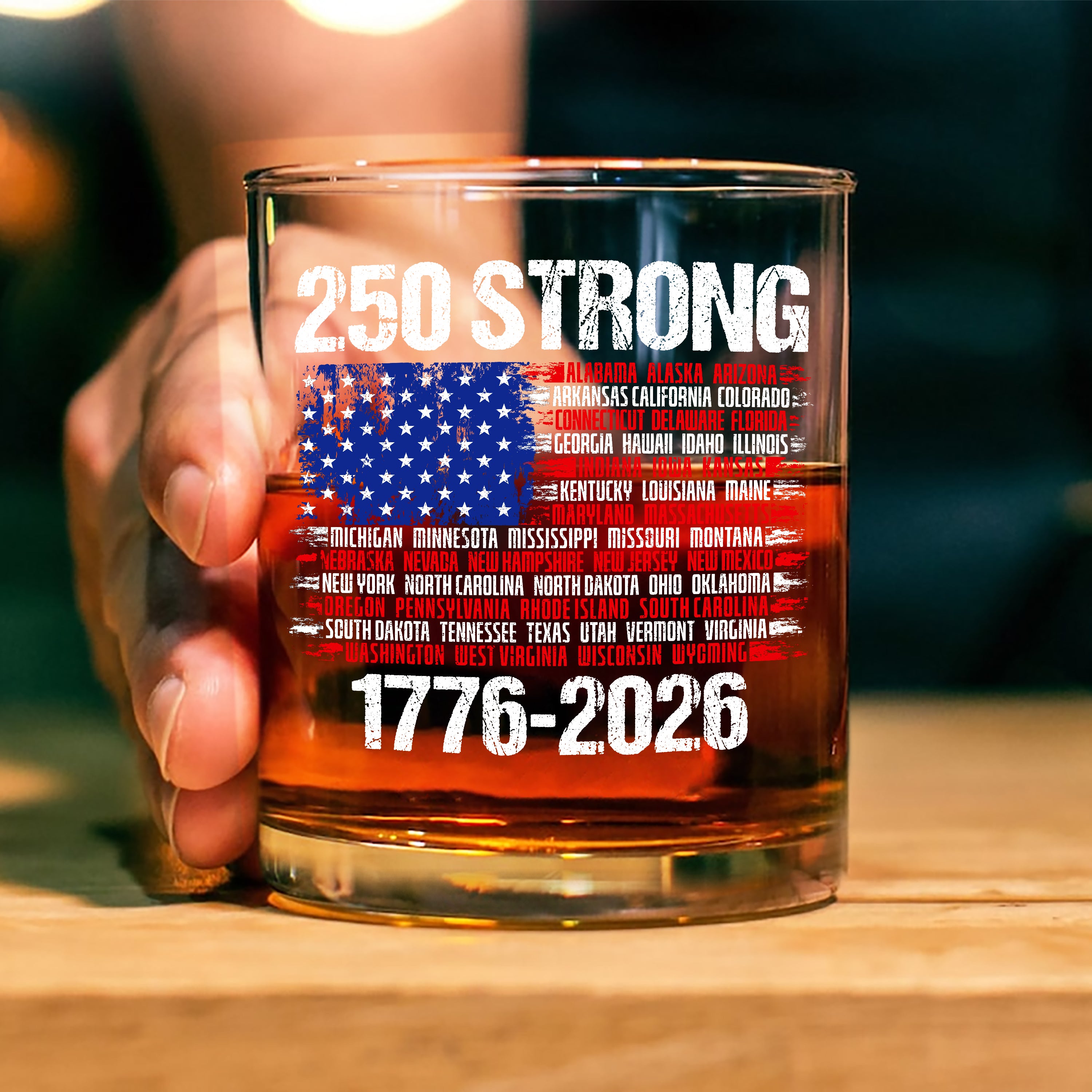 USA 250 Strong Flag American States Patriotic Whiskey Glass LM32 895337 - Image 3