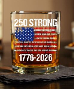USA 250 Strong Flag American States Patriotic Whiskey Glass