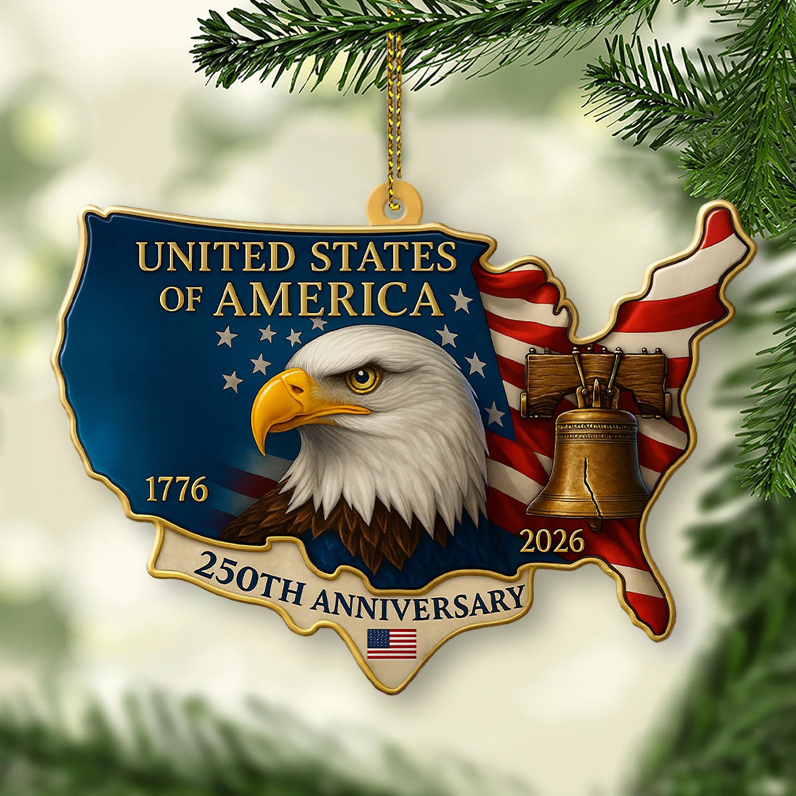 USA 250 Years 1776â€“2026 Wood Ornament | Patriotic 4th of July Christmas Ornament | Happy 250th Birthday Ornament 683127