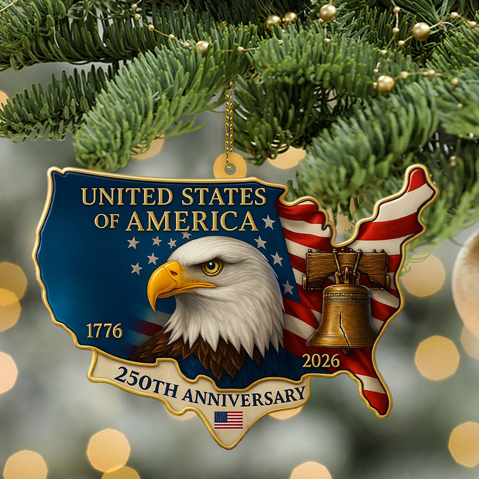 USA 250 Years 1776–2026 Wood Ornament | Patriotic 4th of July Christmas Ornament | Happy 250th Birthday Ornament 683127 - Image 3