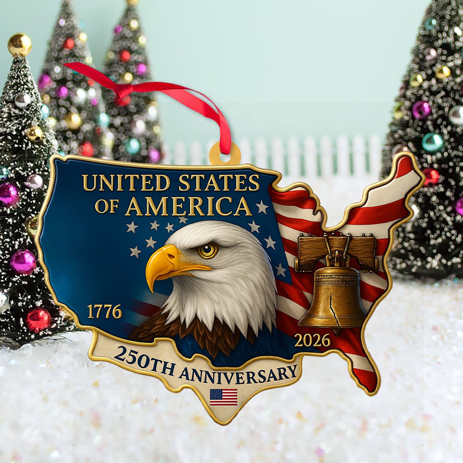 USA 250 Years 1776–2026 Wood Ornament | Patriotic 4th of July Christmas Ornament | Happy 250th Birthday Ornament 683127 - Image 4