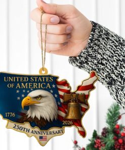 Alternative view of USA 250 Years 1776-2026 Wood Ornament | Patriotic 4th of July Christmas Ornament | Happy 250th Birthday Ornament