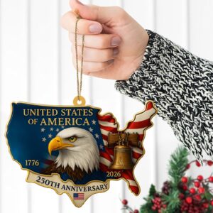 Alternative view of USA 250 Years 1776â€“2026 Wood Ornament | Patriotic 4th of July Christmas Ornament | Happy 250th Birthday Ornament 683127