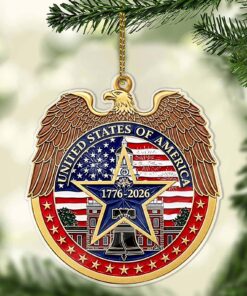 USA 250 Years Acrylic Ornament, American Flag Eagle 250th Anniversary Christmas Tree Decoration