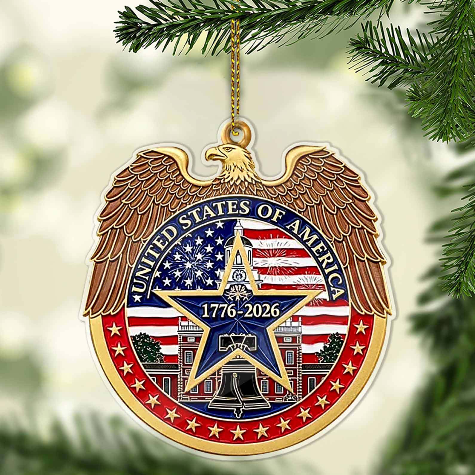 USA 250 Years Acrylic Ornament, American Flag Eagle 250th Anniversary Christmas Tree Decoration 683265
