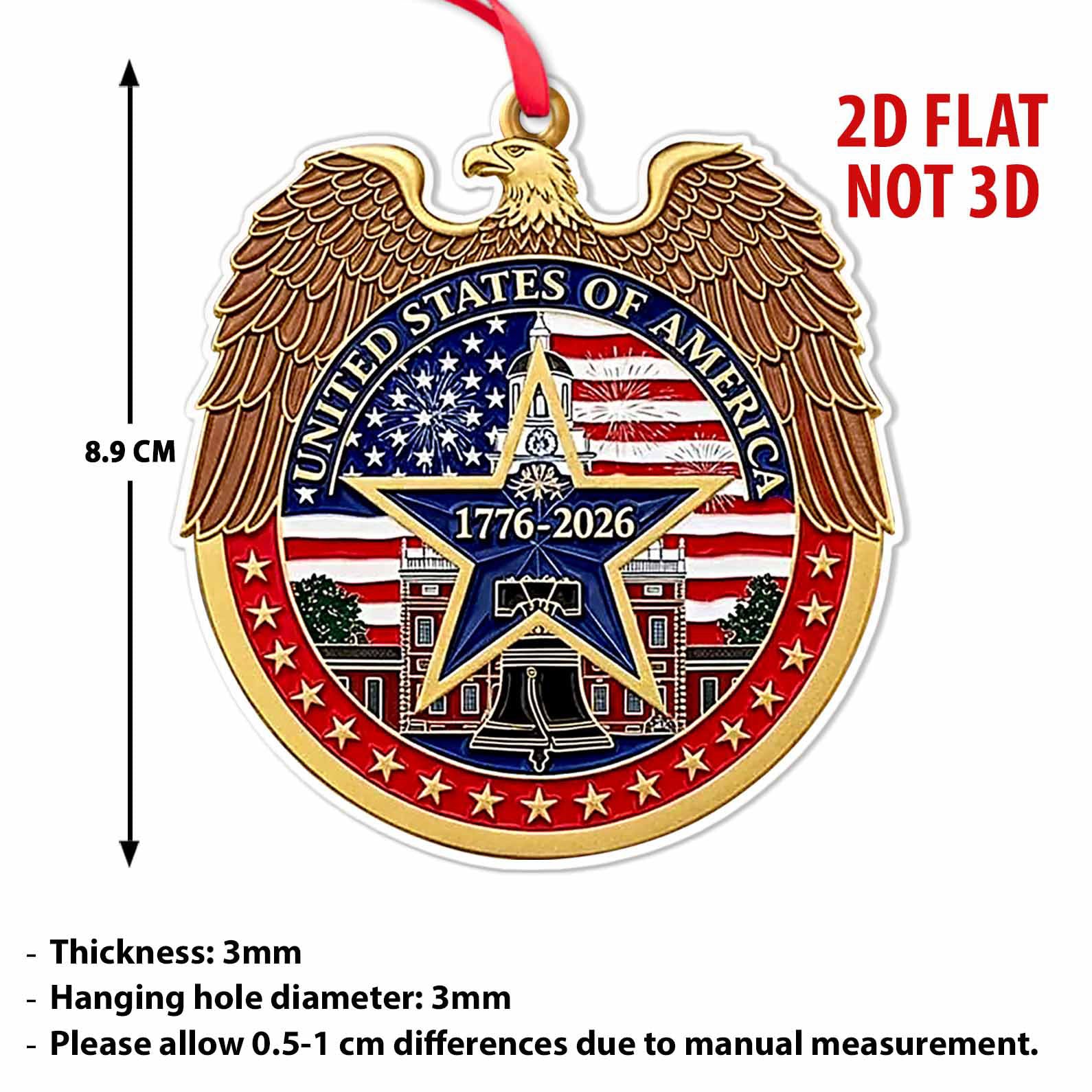 USA 250 Years Acrylic Ornament, American Flag Eagle 250th Anniversary Christmas Tree Decoration 683265 - Image 3