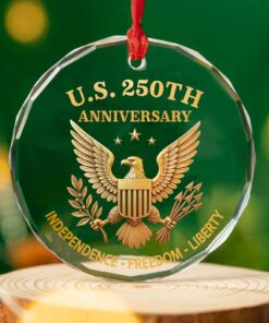 Alternative view of USA 250 Years Anniversary Glass Ornament | Patriotic 4th of July | Happy 250th Birthday America Christmas Ornament