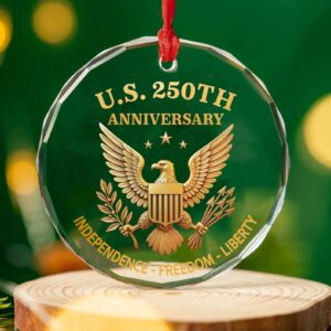 Alternative view of USA 250 Years Anniversary Glass Ornament | Patriotic 4th of July | Happy 250th Birthday America Christmas Ornament 682714