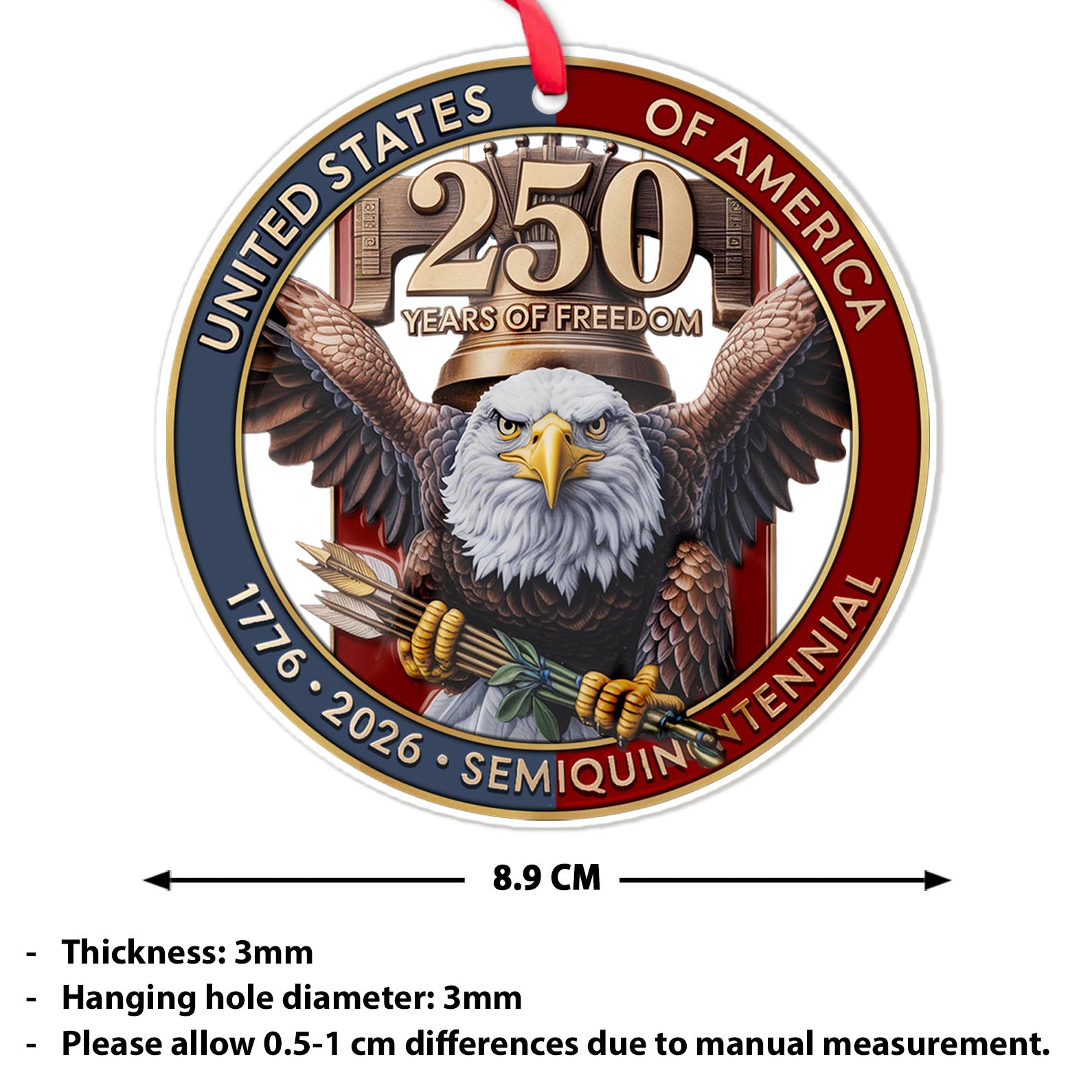 USA 250th Anniversary Acrylic Ornament | 1776–2026 Eagle Christmas Ornament | 250 Years of Freedom Patriotic Gift for Veterans 683377 - Image 3