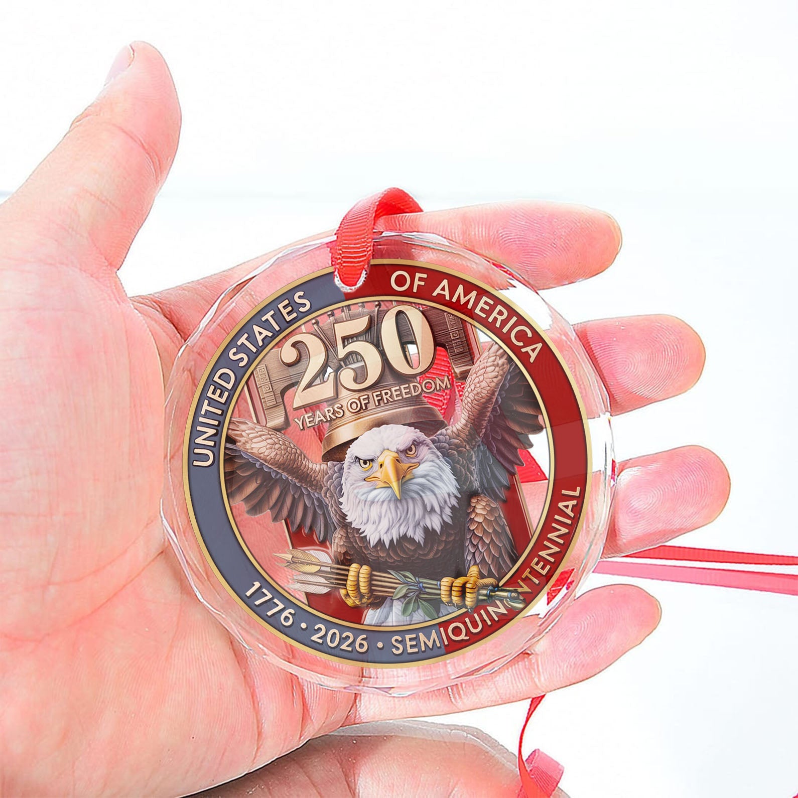 USA 250th Anniversary Glass Ornament | United States Semiquincentennial 1776–2026 | Patriotic Gift for Veterans 683377 - Image 3