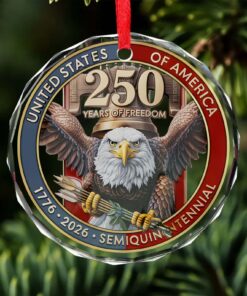 Alternative view of USA 250th Anniversary Glass Ornament | United States Semiquincentennial 1776-2026 | Patriotic Gift for Veterans