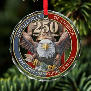 Alternative view of USA 250th Anniversary Glass Ornament | United States Semiquincentennial 1776â€“2026 | Patriotic Gift for Veterans 683377