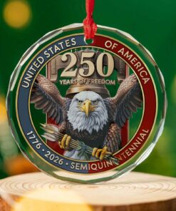 USA 250th Anniversary Glass Ornament | United States Semiquincentennial 1776-2026 | Patriotic Gift for Veterans