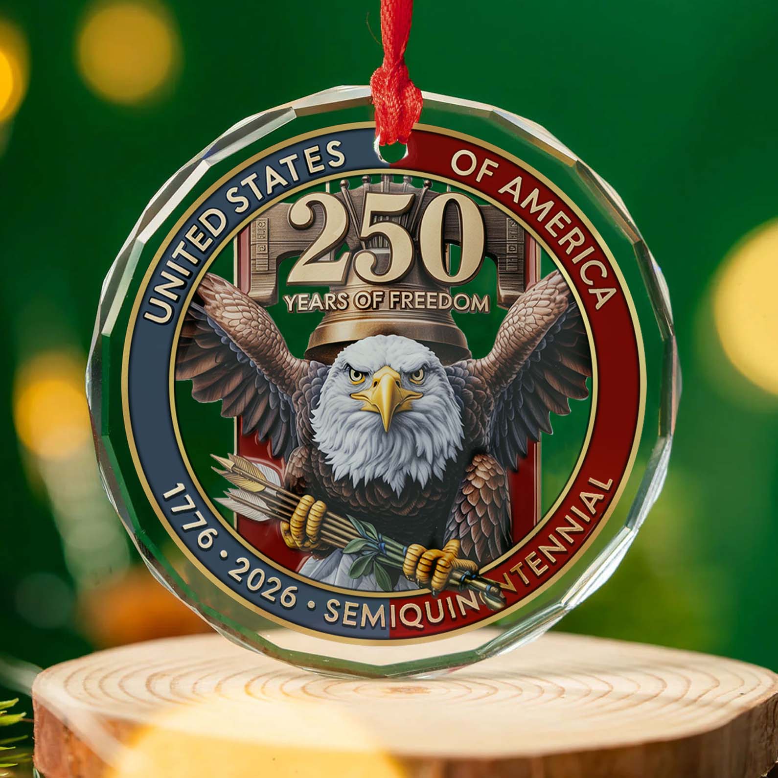 USA 250th Anniversary Glass Ornament | United States Semiquincentennial 1776â€“2026 | Patriotic Gift for Veterans 683377