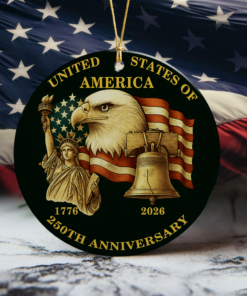 Alternative view of USA 250th Anniversary Ornament US Flag 1776-2026 America Patriotic Ceramic Ornament