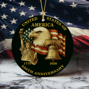 Alternative view of USA 250th Anniversary Ornament US Flag 1776-2026 America Patriotic Ceramic Ornament CH07 899608