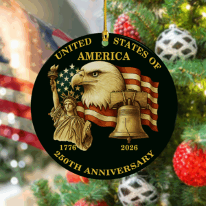 USA 250th Anniversary Ornament US Flag 1776-2026 America Patriotic Ceramic Ornament CH07 899608