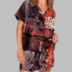 Alternative view of USA Flag Dilapidated Ruins Print Pajama Set