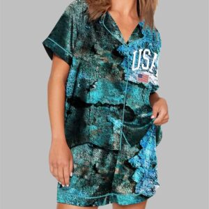 USA Flag Dilapidated Ruins Print Pajama Set