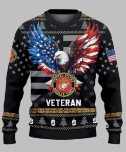 Alternative view of USMC Veteran Ugly Sweater 2025 Christmas