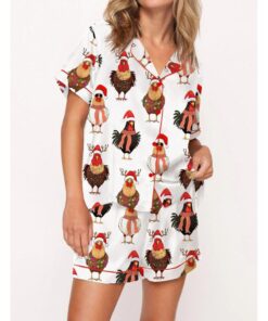 Ð¡ute Christmas Chickens Satin Pajama Set For Women