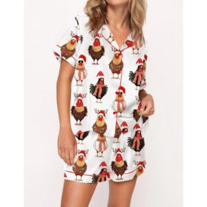 Ð¡ute Christmas Chickens Satin Pajama Set For Women
