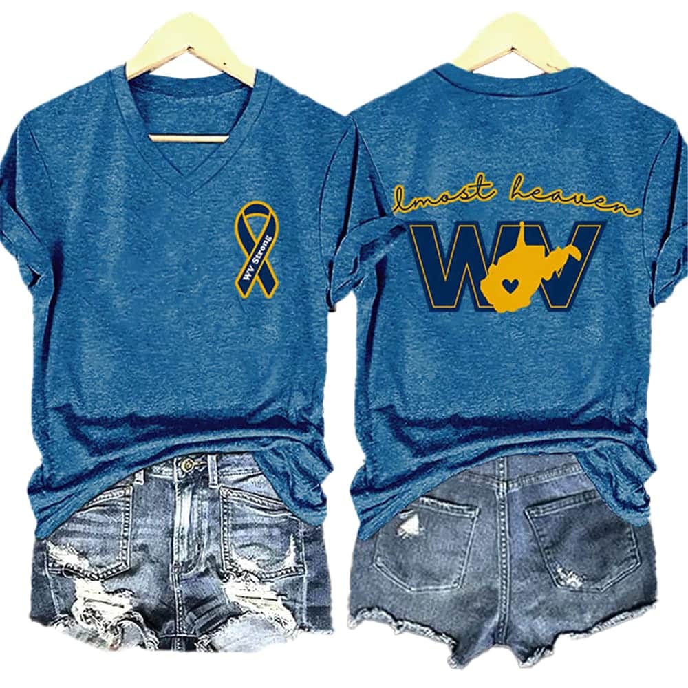 V-Neck Retro WV Strong Ribbon West Virginia Strong Almost Heaven Print T-Shirt
