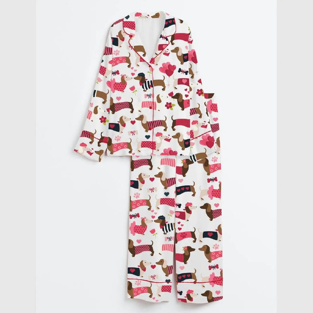 Alternative view of Valentine Dachshund Dog Satin Pajama Set
