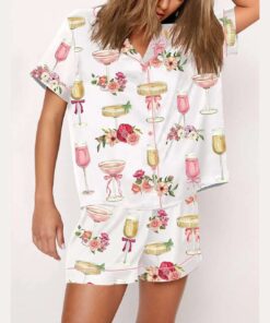Valentine Petals And Prosecco Watercolor Pajama Set