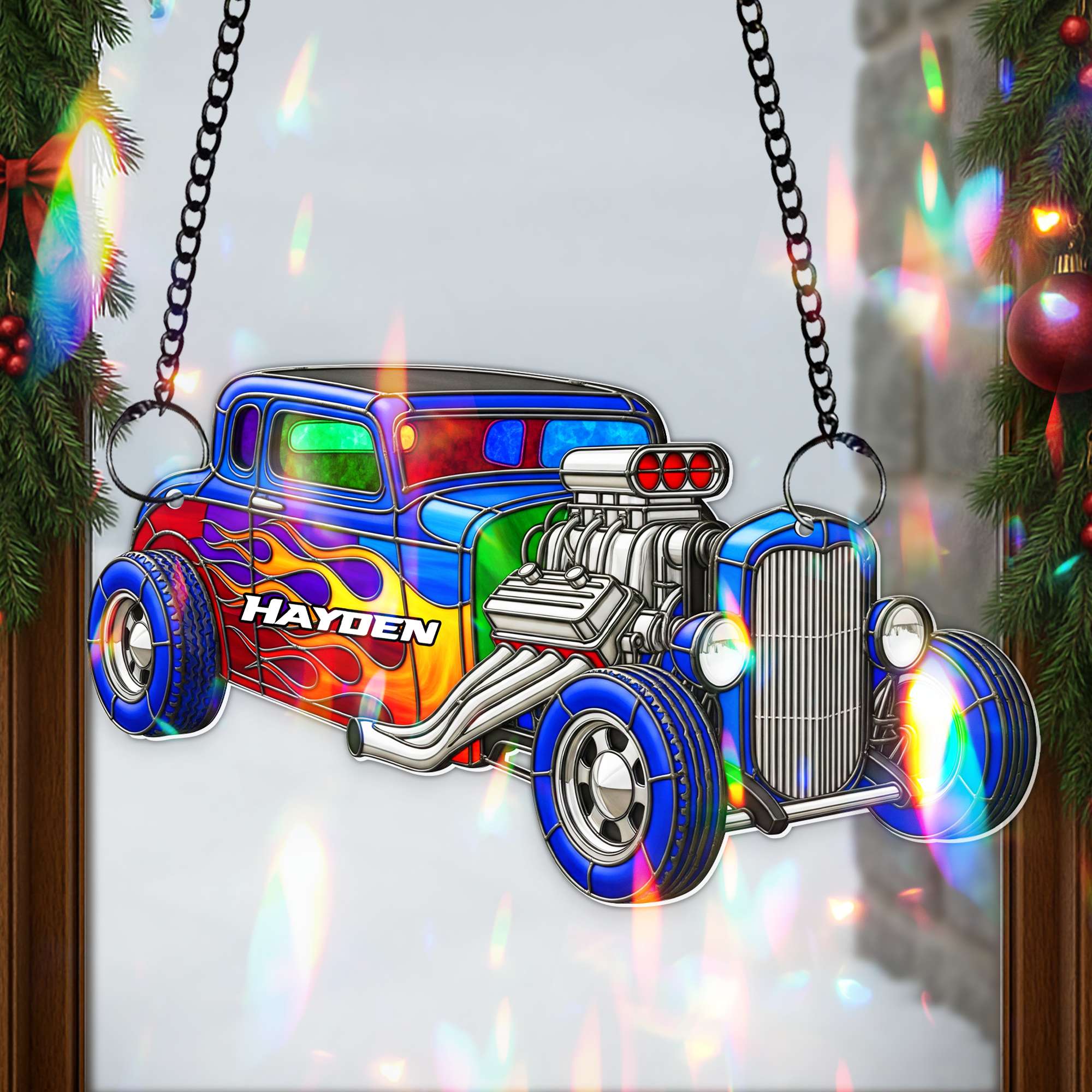 Alternative view of Vibrant Muscle Car Suncatcher  - Personalized Christmas Gifts For Hot Rod Lovers 05OHLU060825