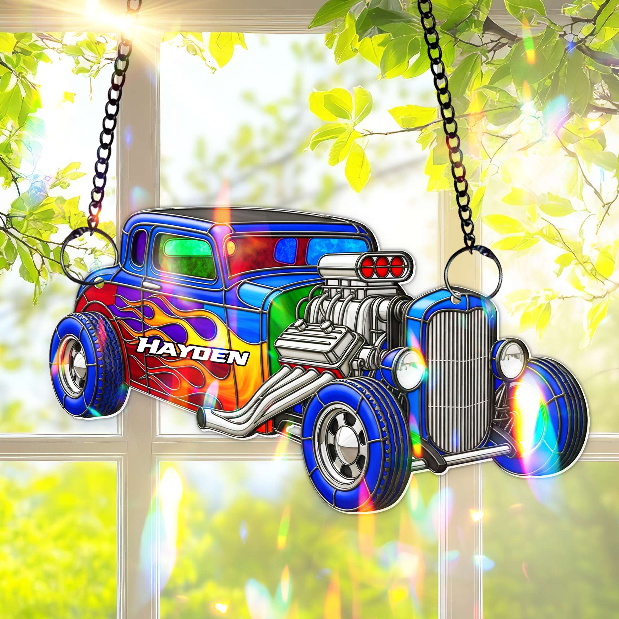 Vibrant Muscle Car Suncatcher  - Personalized Christmas Gifts For Hot Rod Lovers 05OHLU060825