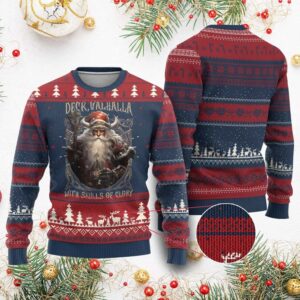 Viking Deck Valhalla With Skulls Of Glory Ugly Christmas Sweater - Grishko.com
