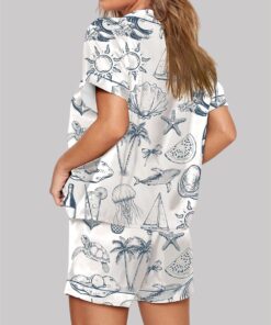 Alternative view of Vintage Coastal Nautical Hand Drawn Sea Life Retro Summer Beach Pajama Set