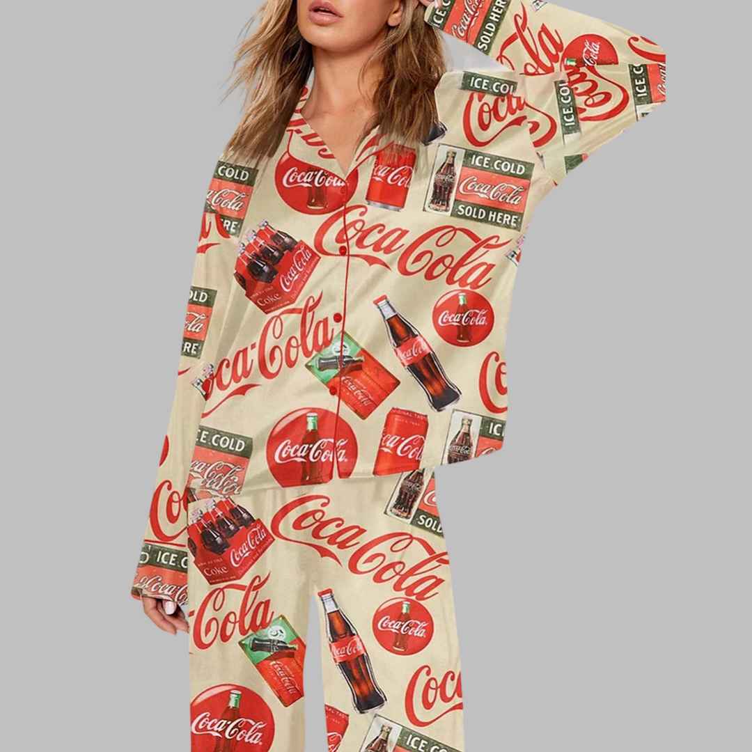 Vintage Coca Cola Ice Cold Art Print Pajama Set - Image 2