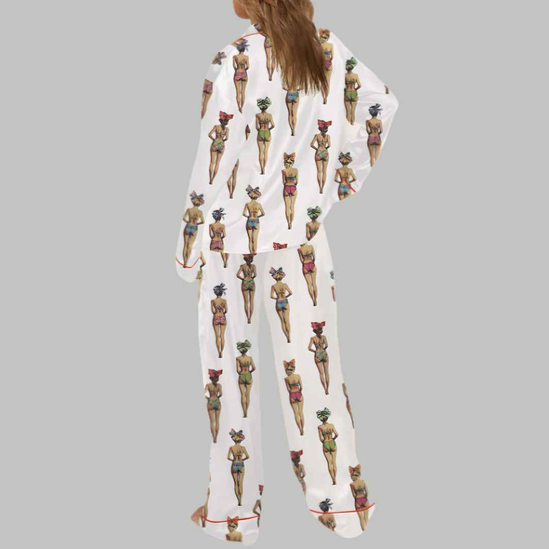 Vintage Coquette Swimsuit Ladies Silky Satin Pajama Set - Image 3