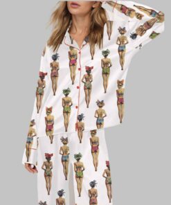 Vintage Coquette Swimsuit Ladies Silky Satin Pajama Set