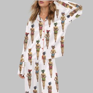 Vintage Coquette Swimsuit Ladies Silky Satin Pajama Set