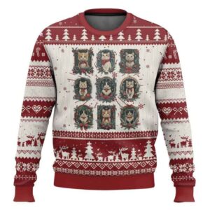 Vintage Kitten Victorian Holly Wreath Ugly Christmas Sweater