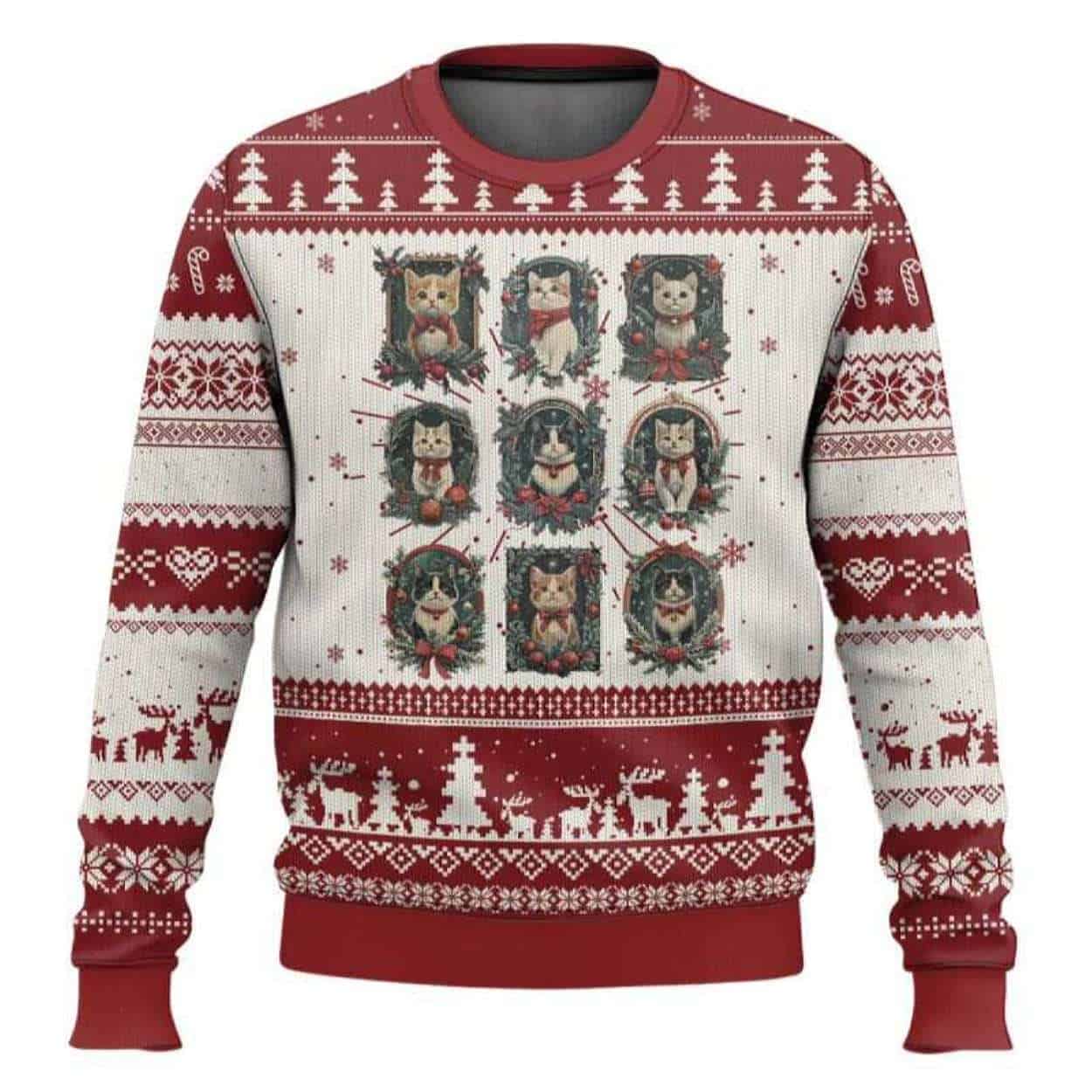 Vintage Kitten Victorian Holly Wreath Ugly Christmas Sweater