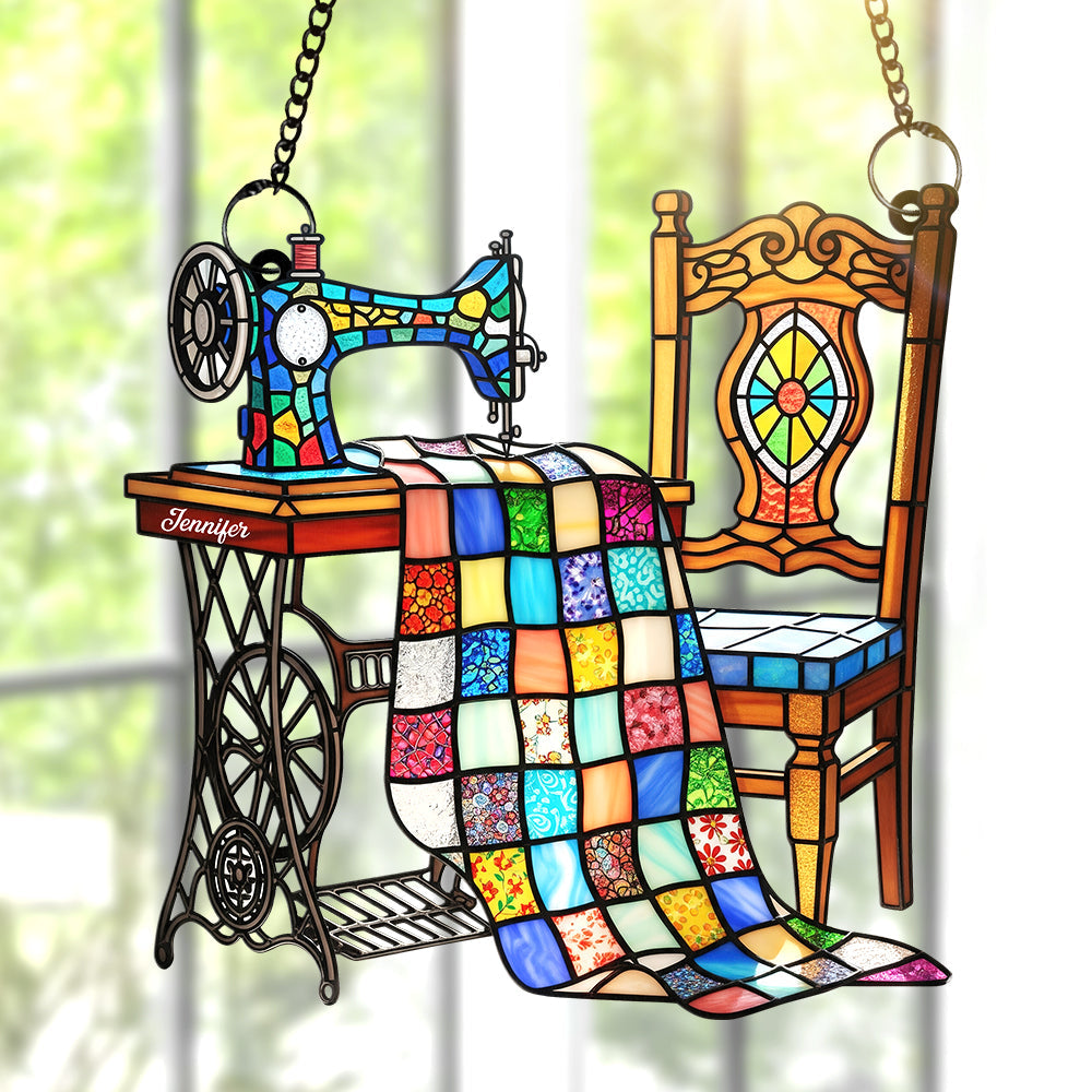 Alternative view of Vintage Sewing Machine Suncatcher Ornament – Personalized Gifts For Sewing Lovers 01ohqn240725