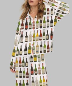 Vintage Wine Bottles Silky Satin Pajama Set