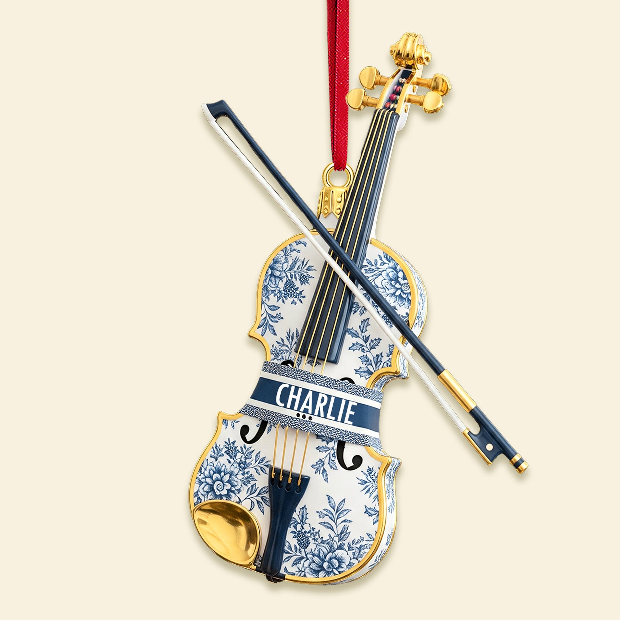 Violin Toile de Jouy Ornament - Personalized Gifts For Violin Lover Christmas Ornament 02PGMG131025 - Image 3