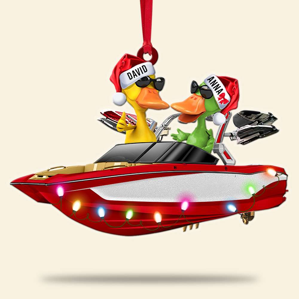 Alternative view of Wakeboarding Duck Journey Personalized Custom Shape Ornament