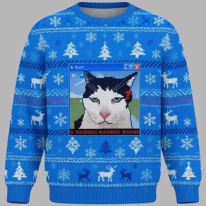 Warning Cat Christmas Ugly Sweater - gullprint.com